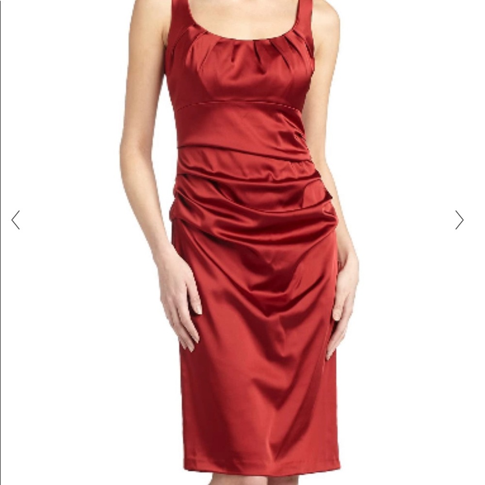 Suzi Chin for Maggy Boutique Red Satin Ruched Sleeveless Dress